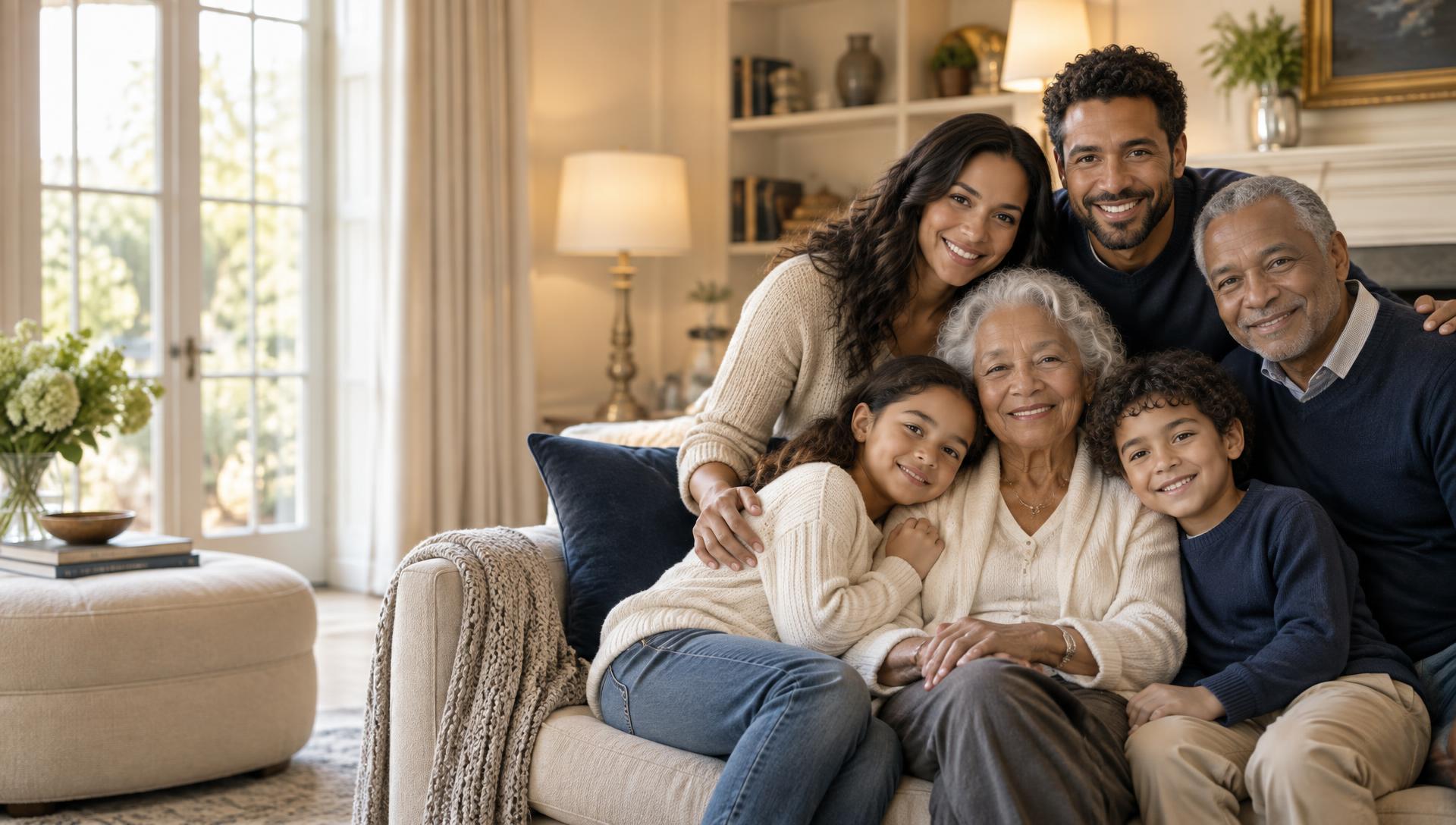 A multigenerational family sharing a reassuring embrace